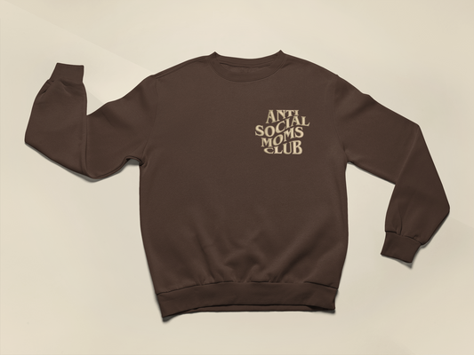 Anti Social Moms Club-Embroidered Crewneck Sweatshirt Chocolate